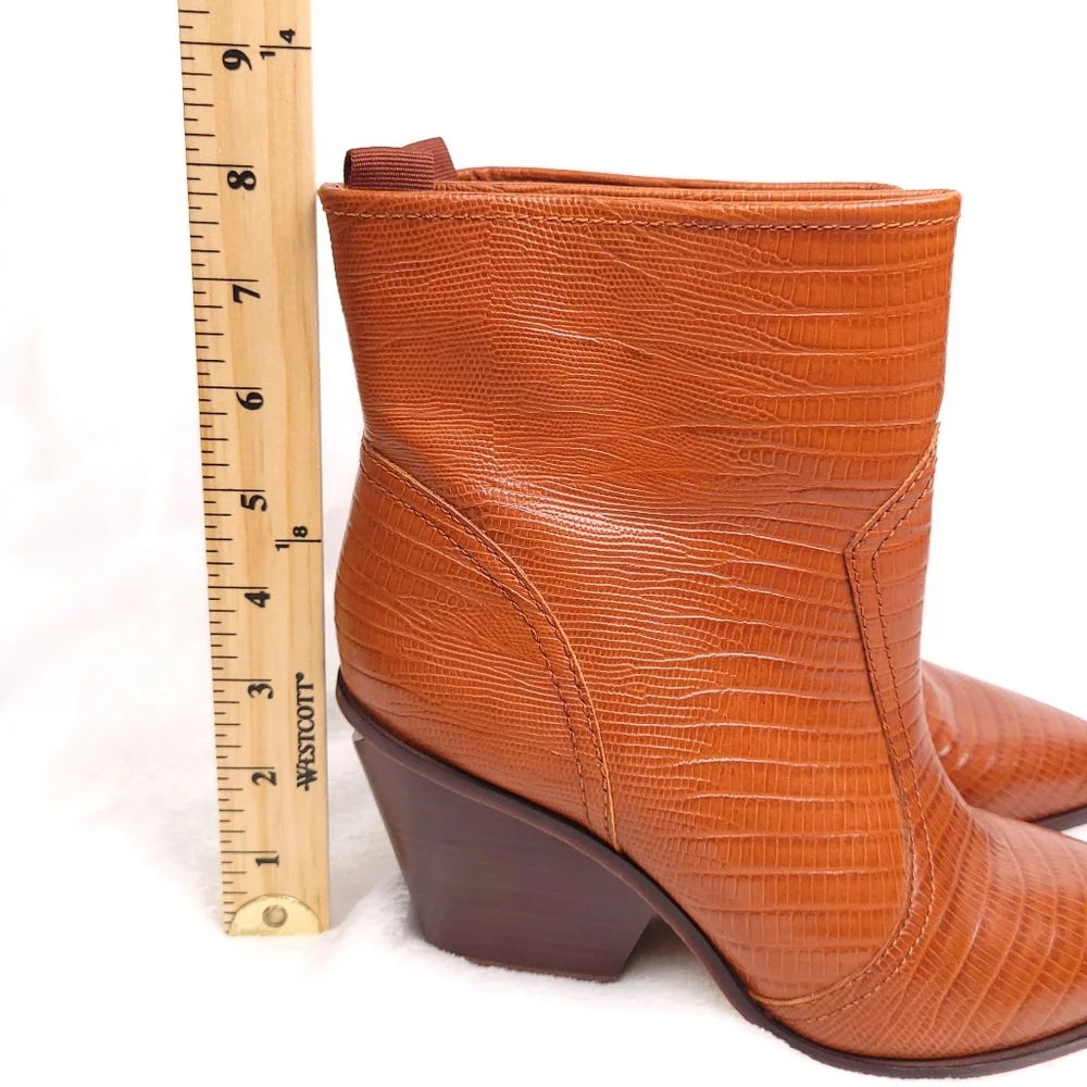SARTO By Franco Sarto Tan Croc-Embossed Pointed Toe Ankle Boots